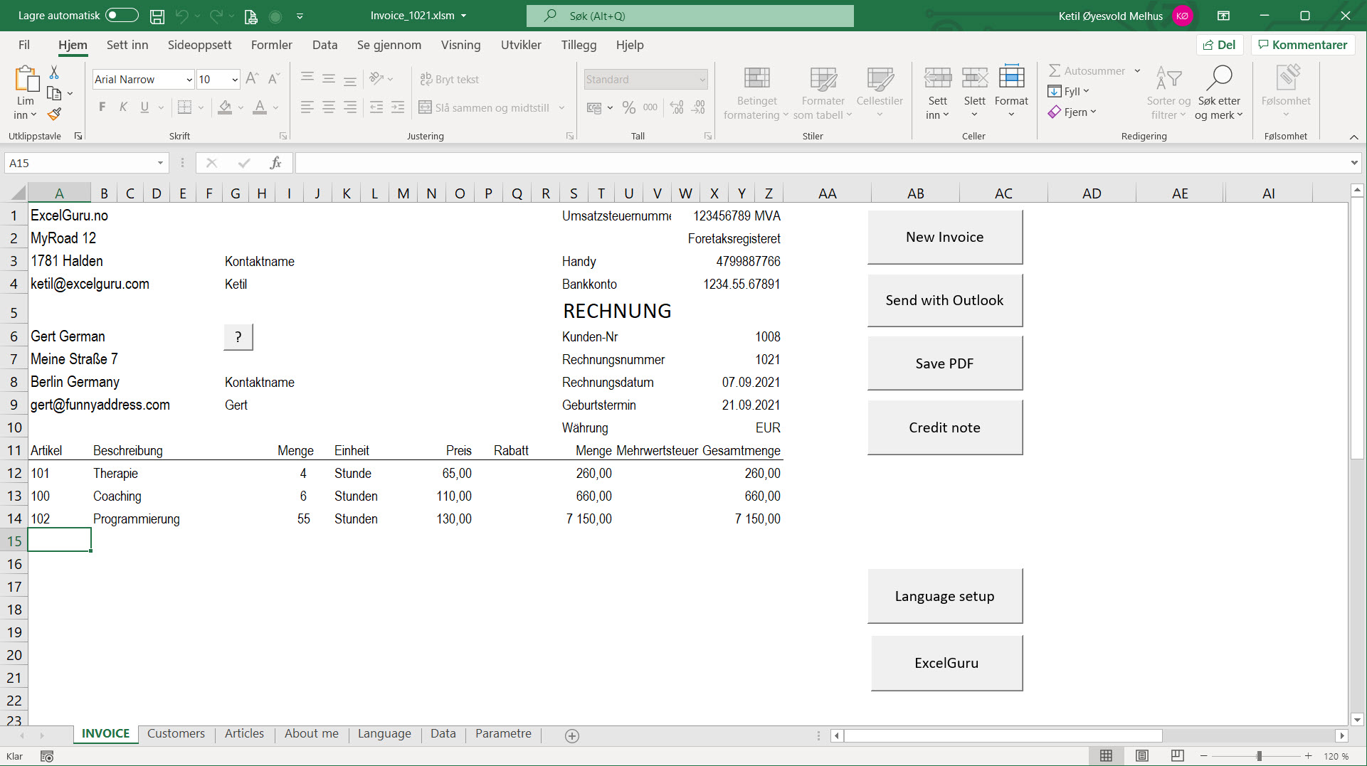 Multi Language Excel Invoice Template - Excelguru - Vba Tips And Tricks