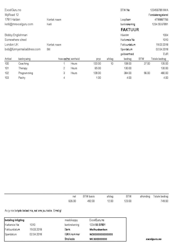 Invoices In Afrikaans