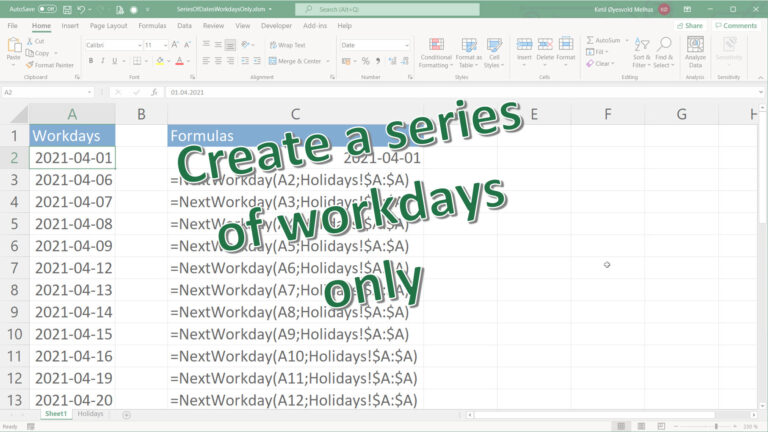 Excel VBA: Create a series of workdays only