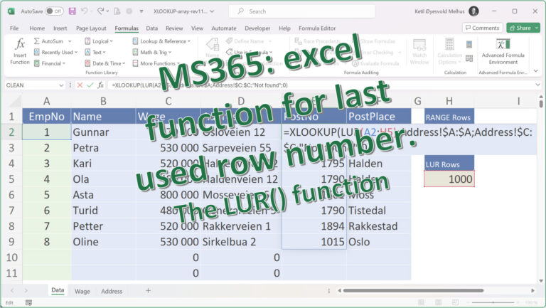 MS365: excel formula for last used row number. The LUR() function